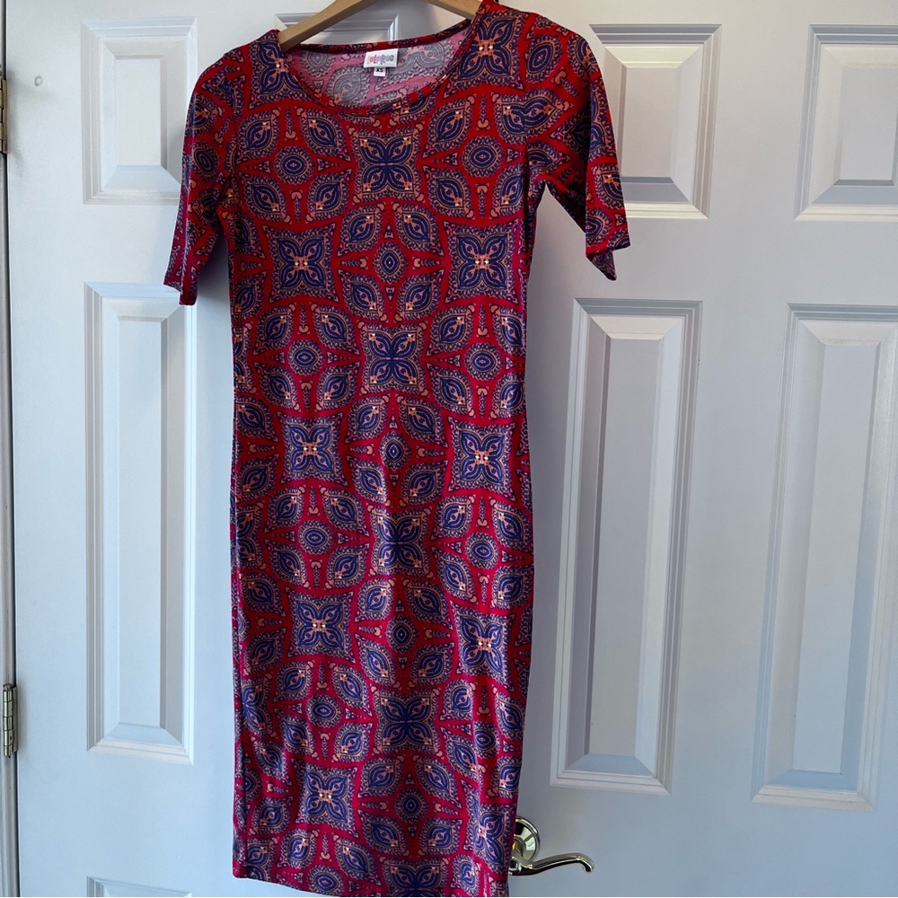 LuLaRoe Dress Jersey Soft geometric print red purple size XS